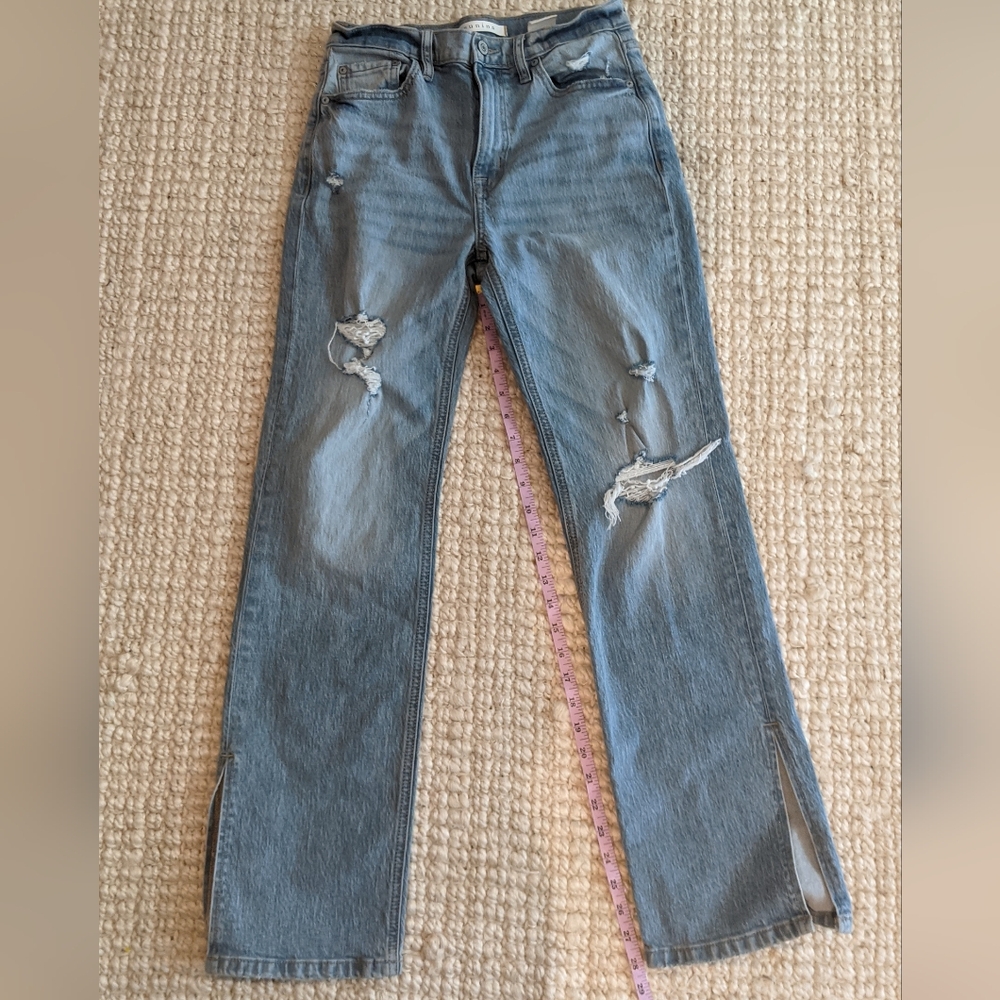 Eunina High Rise Dad Jean Size 3 26W Light Blue Distressed Straight Leg